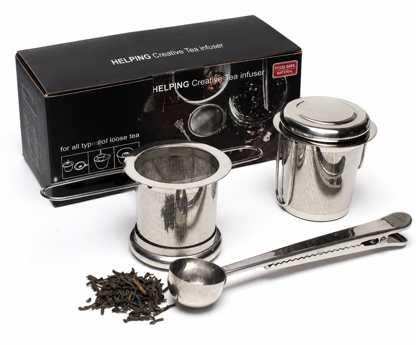 Stainless Steel Tea Infuser Set- 2 Pack with Scoop & Clip