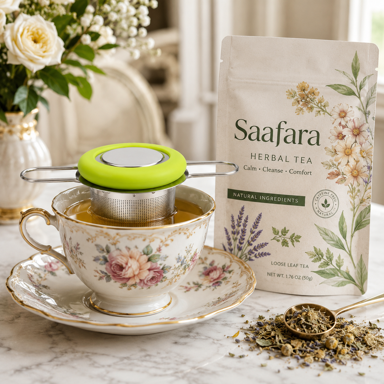 frenchset Elegant Herbal Tea Still Life