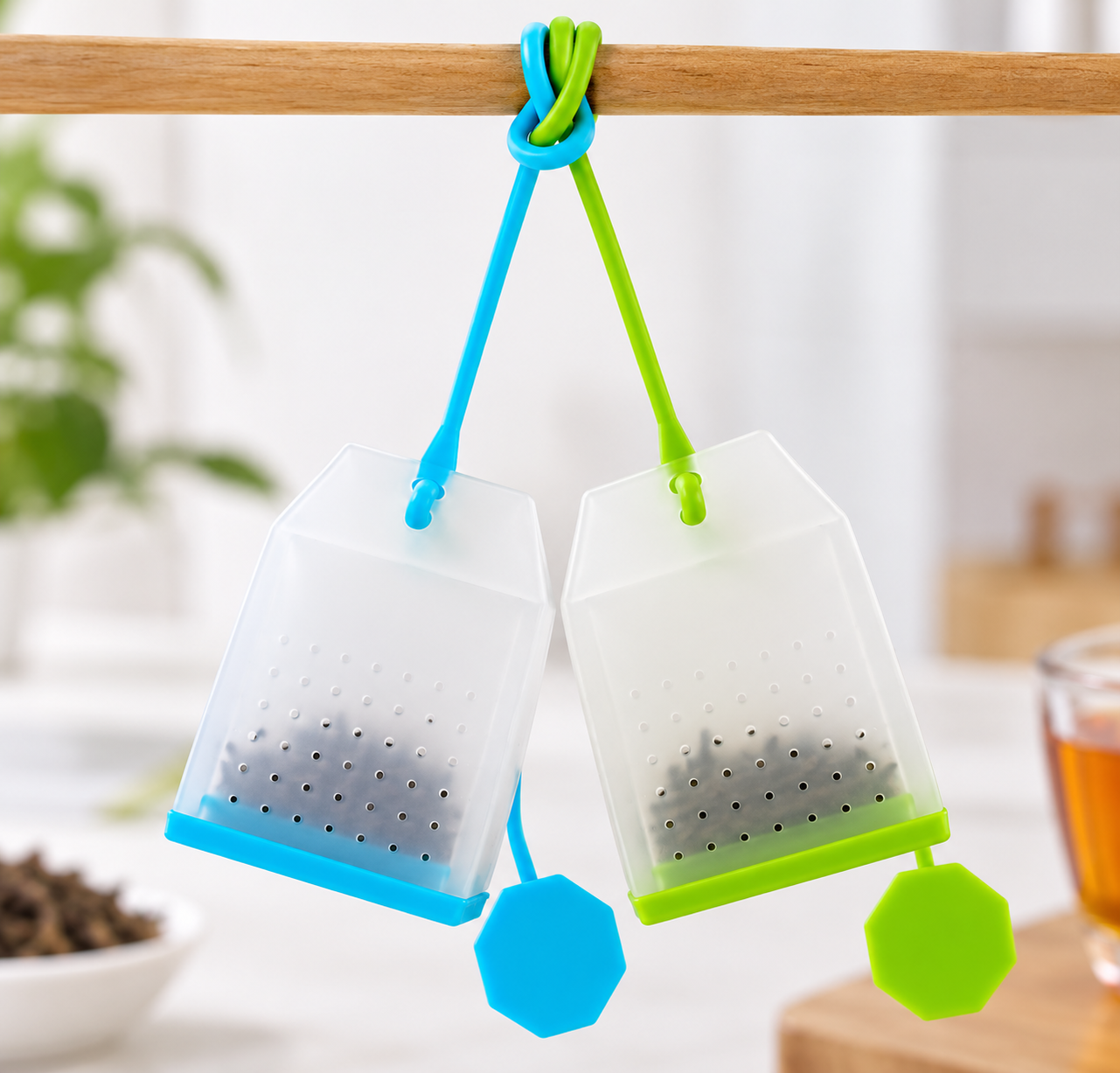 Reusable Silicone Tea Bag Infuser – Blue & Green