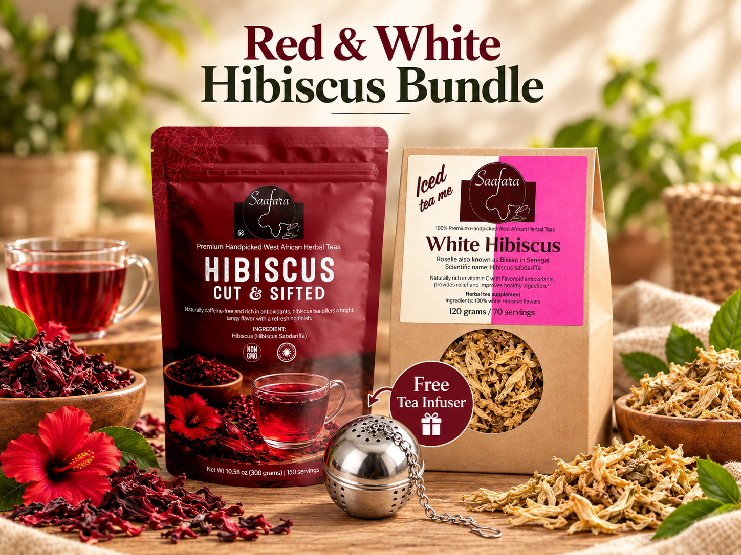 Red & White Hibiscus Bundle + Free Tea Infuser