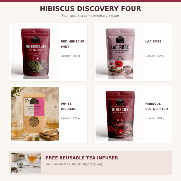 Four Saafara hibiscus teas and a free infuser