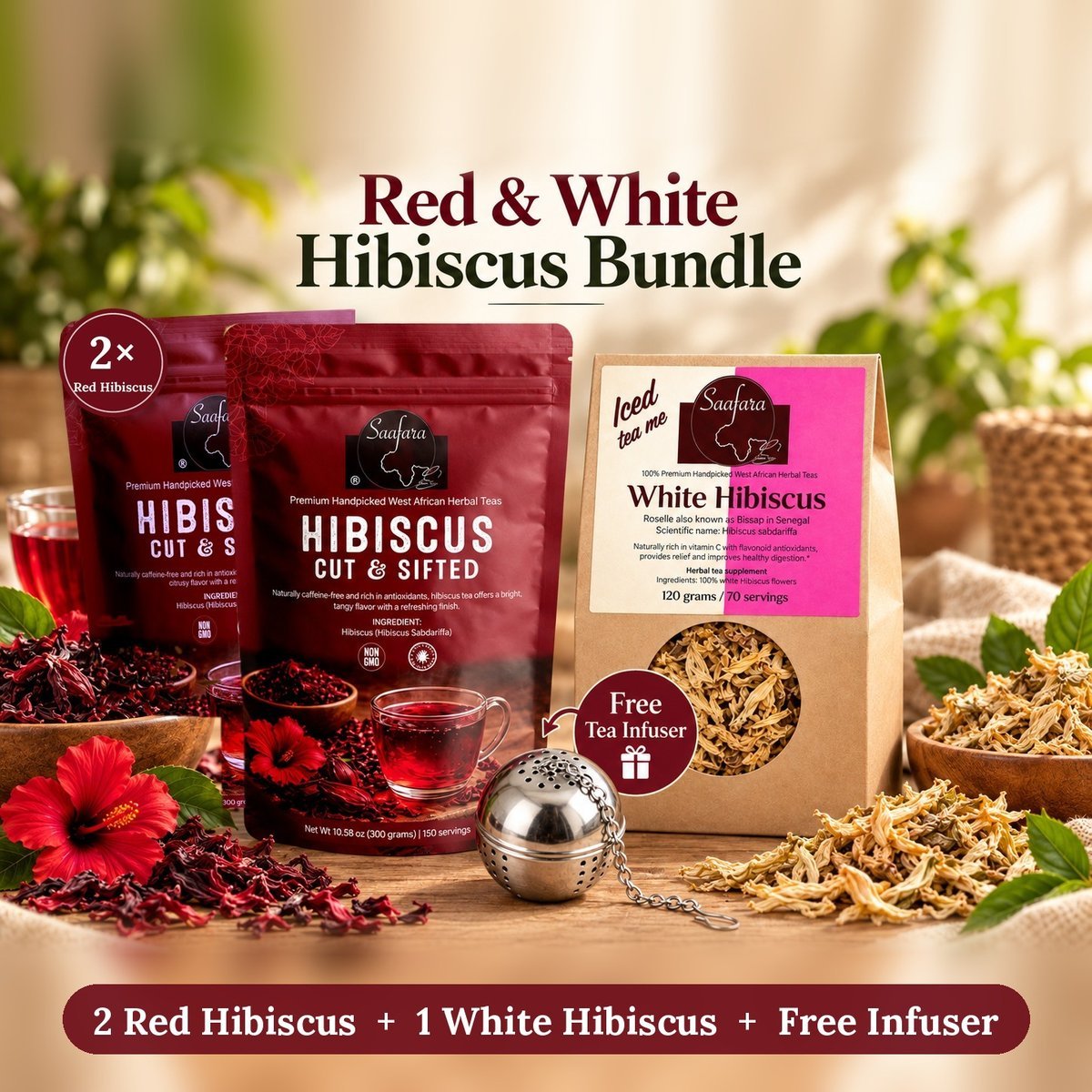 Red & White Hibiscus Trio + Free Infuser